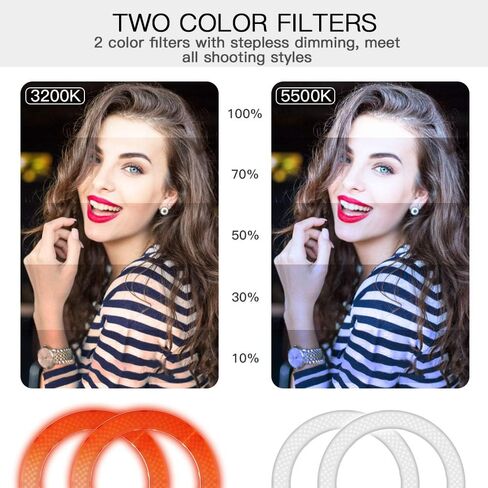 ضوء حلقة درجة حرارة ثنائي اللون قابل للتعديل 2700-5500 كلفن، SAMTIAN 14 بوصة ضوء يوتيوب خارجي قابل للتعتيم SMD LED ضوء مكياج مع حامل هاتف حامل ضوء 2 متر لتصوير الفيديو على YouTube in Kuwait