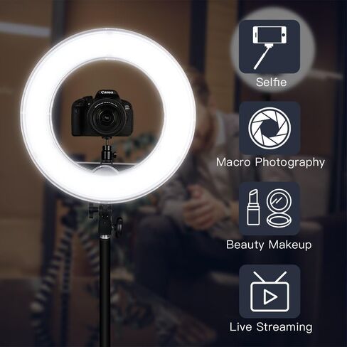 ضوء حلقة درجة حرارة ثنائي اللون قابل للتعديل 2700-5500 كلفن، SAMTIAN 14 بوصة ضوء يوتيوب خارجي قابل للتعتيم SMD LED ضوء مكياج مع حامل هاتف حامل ضوء 2 متر لتصوير الفيديو على YouTube in Kuwait