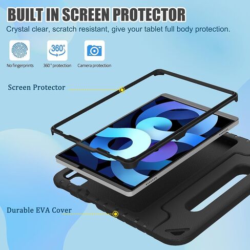 BMOUO 2022 iPad Air 5th Generation (10.9 Inch) Kids Case, 2020 iPad Air 4th Generation Kids Case, iPad Air 5/4 Case, Shockproof Convertible Handle Stand Case for iPad Air 5th/4th Gen 10.9 inch, Black in Kuwait