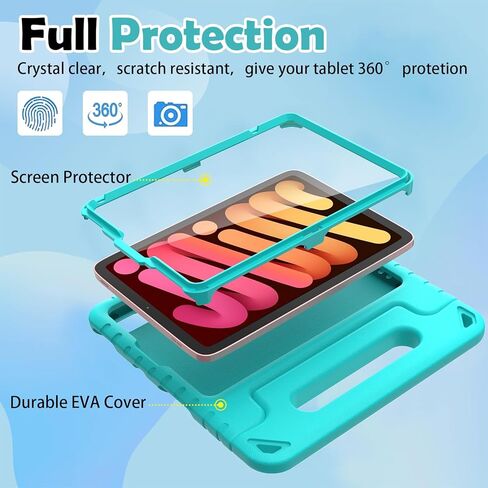 AVAWO Kids Case for iPad Mini 6 (2021,8.3 Inch) with Built-in Screen Protector, Shockproof Lightweight Handle Stand Cover for Model (A2567/A2568/A2569), Black in Kuwait