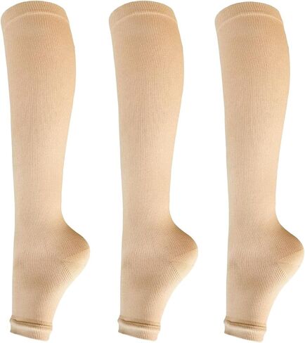 Open toe toeless Compression Socks 3 Pairs 15-20 mmHg Support Pregnancy，Running，Sports,Flight Travel in Saudi Arabia