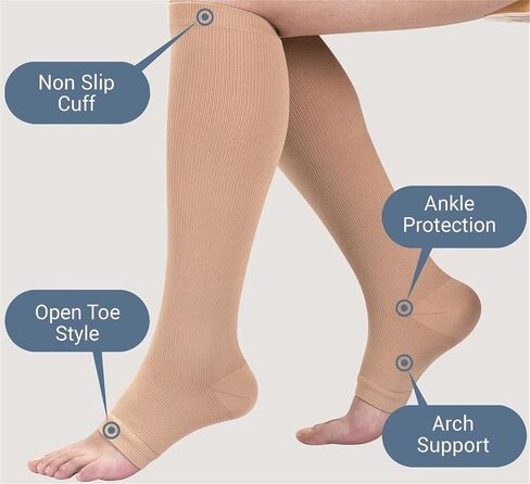 Open toe toeless Compression Socks 3 Pairs 15-20 mmHg Support Pregnancy，Running，Sports,Flight Travel in Saudi Arabia