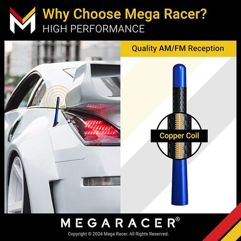 Mega Racer 5" Silver Carbon Fiber Antenna for Car, Truck, SUV - AM/FM Radio Reception, 6061 Solid Aluminum, Anti-Theft Design, Car Wash Safe, Universal Antenna Replacement, 1 Piece in Kuwait