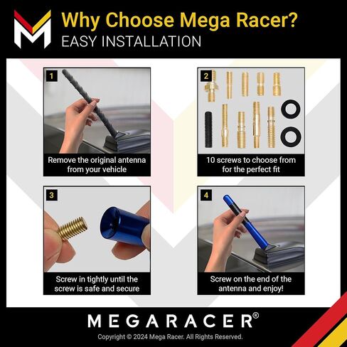 Mega Racer 5" Silver Carbon Fiber Antenna for Car, Truck, SUV - AM/FM Radio Reception, 6061 Solid Aluminum, Anti-Theft Design, Car Wash Safe, Universal Antenna Replacement, 1 Piece in Kuwait
