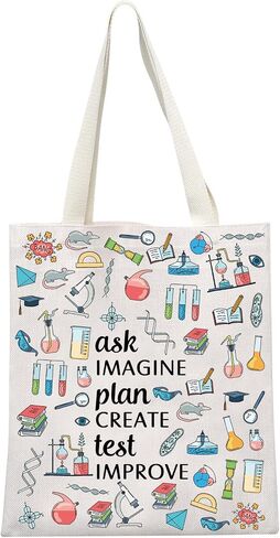 GJTIM Science Teacher Gift Chemist Laboratory Science Chemistry Gift Ask Imagine Plan Create Test Improve Scientist Tote Bag in Saudi Arabia