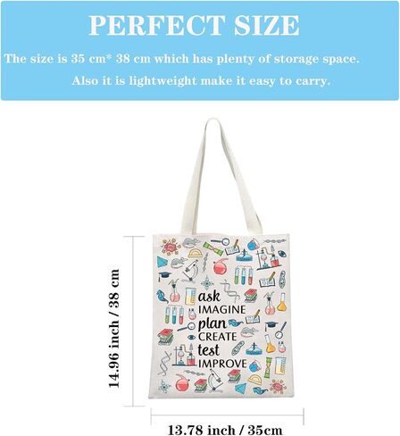 GJTIM Science Teacher Gift Chemist Laboratory Science Chemistry Gift Ask Imagine Plan Create Test Improve Scientist Tote Bag in Saudi Arabia
