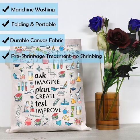 GJTIM Science Teacher Gift Chemist Laboratory Science Chemistry Gift Ask Imagine Plan Create Test Improve Scientist Tote Bag in Saudi Arabia