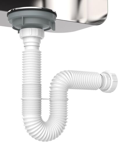 Flexible P-Trap 1-1/2" (White) with Female Nut on Both Ends for Kitchen Sink drain and Variable Height Shampoo Bowls in Saudi Arabia