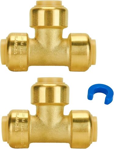 SUNGATOR Plumbing Tee Fittings 1/2 Inch, Push T Fittings 1/2", No Lead Brass Push Pex Fittings, Push to Connect Tee Fittings for PEX, Copper, CPVC Transition, with 1 Disconnect Clip, Pack of 2 in Saudi Arabia