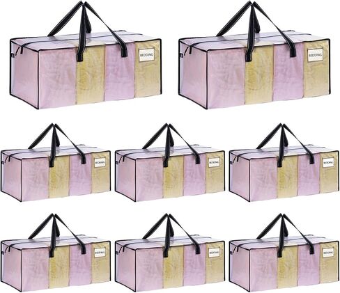 VENO 4 عبوات من الحقائب المتحركة البلاستيكية لتخزين الملابس منظمة كبيرة مع غطاء/سحاب. صناديق التعبئة / الصناديق البديلة. أساسيات لوازم الكلية القابلة للطي وتوفير المساحة (جزء النافذة BLK، 4 عبوات) in Kuwait