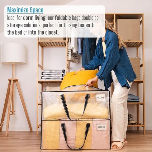VENO 4 عبوات من الحقائب المتحركة البلاستيكية لتخزين الملابس منظمة كبيرة مع غطاء/سحاب. صناديق التعبئة / الصناديق البديلة. أساسيات لوازم الكلية القابلة للطي وتوفير المساحة (جزء النافذة BLK، 4 عبوات) in Kuwait