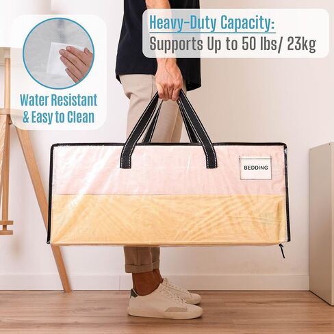 VENO 4 عبوات من الحقائب المتحركة البلاستيكية لتخزين الملابس منظمة كبيرة مع غطاء/سحاب. صناديق التعبئة / الصناديق البديلة. أساسيات لوازم الكلية القابلة للطي وتوفير المساحة (جزء النافذة BLK، 4 عبوات) in Kuwait