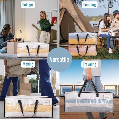 VENO 4 عبوات من الحقائب المتحركة البلاستيكية لتخزين الملابس منظمة كبيرة مع غطاء/سحاب. صناديق التعبئة / الصناديق البديلة. أساسيات لوازم الكلية القابلة للطي وتوفير المساحة (جزء النافذة BLK، 4 عبوات) in Kuwait