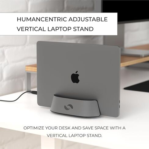 حامل كمبيوتر محمول عمودي من HumanCentric - حامل وقاعدة قابلة للتعديل، حامل عمودي للكمبيوتر المحمول يناسب MacBook Pro وأجهزة الكمبيوتر المحمولة الأخرى مقاس .5 بوصة إلى 1.5 بوصة، حامل كمبيوتر محمول مستقيم للمكتب، جلد الكونياك in Kuwait