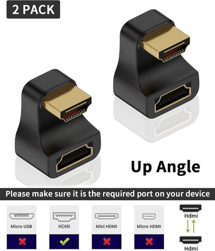 بويكوت محول HDMI 2.1 180 درجة، محول HDMI على شكل حرف U 8K بزاوية اعلى HDMI 2.1، محول تمديد 48Gbps HDMI ذكر الى انثى مع مؤشر LED لتلفزيون HDTV، PS5، اللابتوب، عبوة واحدة in Kuwait