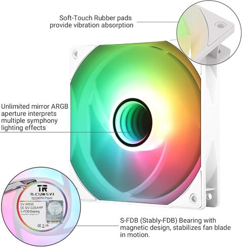 Thermalright TL-C12W-S V3 CPU Fan 120mm Case Cooler Fan ARGB, 4pin PWM Connector Silent Computer Fan with S-FDB Bearing,Desktop Cooling Fan has ARGB Mirror Light Effect (TL-C12W-S V3) in Saudi Arabia