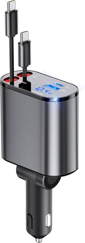 Retractable Car Charger, 4 in 1 Fast Car Phone Charger 60W, Retractable Cables and USB Car Charger,Compatible with iPhone 15/14/13/12/11,Galaxy,Pixel in Saudi Arabia