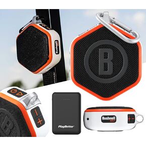 2023 Bushnell Wingman Mini (Orange/White) Magnetic GPS Golf Speaker Bundle with PlayBetter Portable Charger | Music & Audible Distances Bluetooth Speaker for Golf Cart | 36,000+ Courses