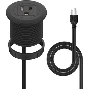 Mini Desktop Power Hub Grommet Socket, Flush-Mount Desk Outlet Build-in 1 US Standard Outlet with 3.28 FT Extension Power Cord, Recessed Power Strip Socket for Desk Nightstand Cabinet Counter