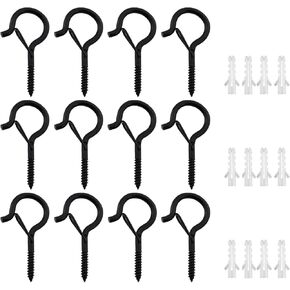 12PCS 52x26mm Black Q Spring Hook Metal Eyelet Hook Windproof Screw Hook Colourful Light Plant Hook for Hanging String Light Plant Christmas Decoration Lanterns