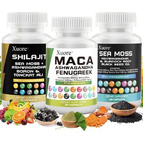 Sea Moss, Black Seed Oil, Ashwagandha, Ginger, Shilajit, Rhodiola Rosea, Panax Ginseng, Maca Root, Fenugreek, Trifibranol100X,All in 1 Supplements (1 Pack)