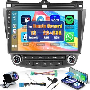 2GB+64GB Android 13 Car Stereo for Honda Accord Radio 7th 2003-2007: 10 Inch Touch Screen Car Radio with Wireless Apple Carplay Android Auto Split Screen GPS BT FM HiFi Mic Rear Camera