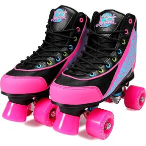 Kandy-Luscious Kid's Roller Skates - Comfortable Outdoor Children's Skates with Fun Colors & Designs | Disco Diva Black | Size 4