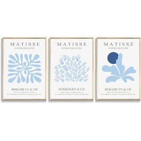 3Pcs Blue Canvas Wall Art Coastal Aesthetic Wall Decor Pictures Abstract Minimalist Posters Prints for Bedroom Living Room Gallery Home Decoration 12x16in, Unframed