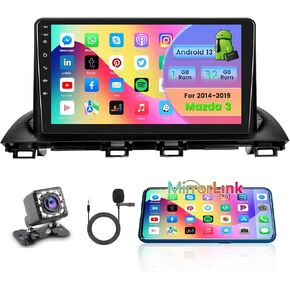 for 2014-2019 Mazda 3 Radio, Android 13 Car Stereo Radio Player 9'' Touch Screen Car Audio Receiver with GPS Navigation Bluetooth Head Unit Supports Backup Camera WiFi Mirror Link FM (with Mouse)
