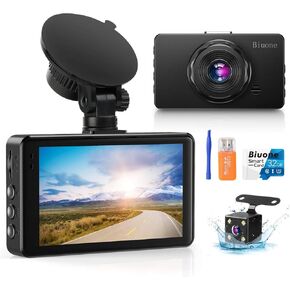 كاميرا تابلوه للسيارة برؤية ليلية فائقة امامية وخلفية مع بطاقة SD 32G FHD 1080P DVR مع مقياس تسارع، نطاق واسع، شاشة وقوف السيارات، تسجيل متواصل، كشف الحركة 【2023】