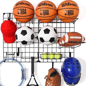 Garage Sports Equipment Organizer, Wall Mount Ball Storage Rack for Sports Gear and Toys, DIY Assembly Possible Garage Ball Holder garage organization Accessories