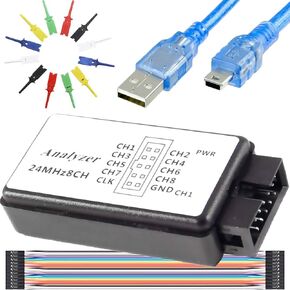 USB Logic Analyzer Device kit USB Cable 24MHz 8CH 24MHz 8 Channel UART IIC SPI Debug with 6 Colors Test Hook Clip Set Mini to USB Cable Dupont Cable for Arduino FPGA M100 SCM