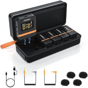 comica Vimo Q Wireless Lavalier Microphone System with 4 Transmitters and 1 Receiver, Noise Cancellation, 656' Range, Wireless Microphone for Camera, iPhone, Android, PC Interviews, Live-Streaming