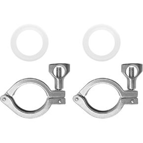 2 Inch Tri Clamp with Silicone Gasket 304 Stainless Steel 2" Single Pin Tri-Clamp Standard Duty Sanitary TC Fittings Quick Connect Clamps 2PCS