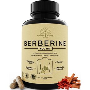 1200 Mg Berberine Supplement for Appetite – Berberine HCL & Ceylon Cinnamon for Women & Men – Berberine Capsules Supports Healthy Immune System & Weight Management