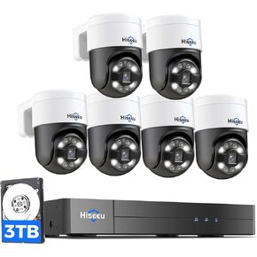 [3 تيرابايت HDD+تتبع بشري] نظام كاميرا أمان Hiseeu 4K PoE، نظام أمان كاميرا CCTV مع كاميرات أمان منزلية 5 ميجابكسل، PTZ 270° Pan 90° Tilt، صوت ثنائي الاتجاه، وصول عن بعد، رؤية ليلية، مقاوم للماء، تسجيل 7/24 in Kuwait