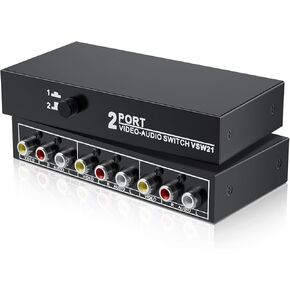 RCA Switch 2 in 1 Out Composite Video L/R Audio Selector Box 2X1, BolAAzuL 2-Way RCA Switcher - 2 Port AV Selector Switch - Plug & Play for Wii PS2 Xbox DVD STB HDTV