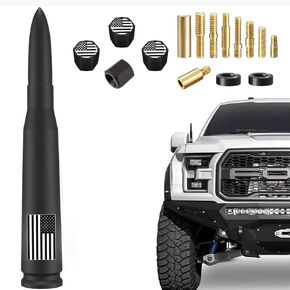 Truck Car Antenna with Valve Stem Caps Mast for GM Chevy Silverado 1500 2500 3500 HD Ford F150 F250 F350 Denali Heavy Pickup Truck Accessories (Black)-Anti Theft-America Flag-Carwash Safe