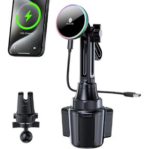 MOKPR for MagSafe Car Mount Charger- Wireless Car Charger Magnetic Cup Holder Phone Mount-Colorful LED HandsFree Magnet Car Charger for iPhone 15/14/13/12 Series