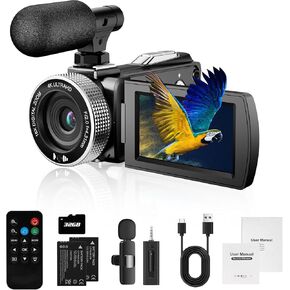 كاميرا فيديو 4K كاميرا تسجيل فيديو بدقة 48 ميجابكسل UHD لليوتيوب، كاميرا فيديو للأطفال، 18X تكبير 3 بوصات شاشة IPS ومسجل كاميرا مع ميكروفون لاسلكي Lavalier، جهاز تحكم عن بعد، بطاريتان، بطاقة 64 جيجابايت in Kuwait