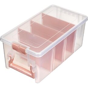 saizone 6925AA Semi Satchel with Removable Dividers, Portable Art & Craft Organizer with Handle, [1] Plastic Storage Case, Clear with Aqua Accents