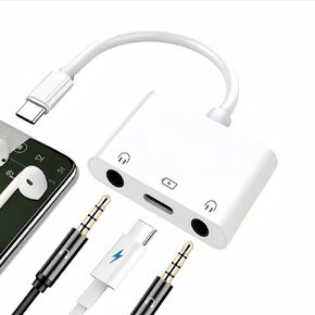 USB C to 3.5mm Headphone Splitter and Charger Adapter 3 in 1 USB C to Dual Earphone Jack with PD Fast Charging Dongle Compatible with iPhone 15/iPad Pro/Samsung/Google Pixel/Motorola, Plug and Play
