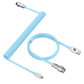 LexonElec Fast Charging Spiral Type-C to USB A Gaming Mechanical Keyboard Cable, Detachable Metal Aviator Fiber Knitting Cable for Gaming Keyboard/Tablet/Smartphone (Gray)