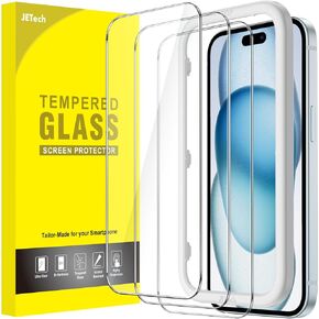 JETech Screen Protector for iPhone 15 Pro Max 6.7-Inch, Tempered Glass Film with Easy Installation Tool, Case-Friendly, HD Clear, 3-Pack