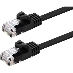 Monoprice Cat5e Ethernet Patch Cable - Flat, RJ45, Stranded, 350Mhz, UTP, Pure Bare Copper Wire, 24AWG, 0.5 Feet, Black