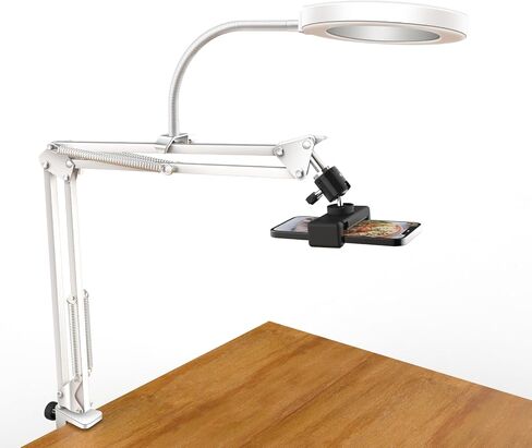Overhead Camera Mount with Ring Light, Flexible Articulating Phone Arm Stand Compatible with iPhone, Logitech Webcam, Desk Tripod for YouTube Live Stream Cooking Nail Video Recording in Saudi Arabia