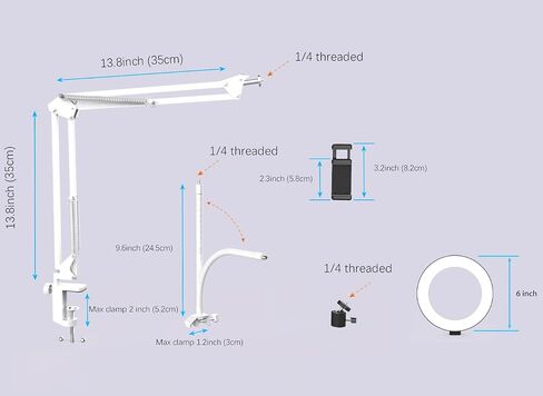 Overhead Camera Mount with Ring Light, Flexible Articulating Phone Arm Stand Compatible with iPhone, Logitech Webcam, Desk Tripod for YouTube Live Stream Cooking Nail Video Recording in Saudi Arabia
