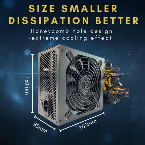 VTRETU 2000W Mining Power Supply 2U Miner PSU 110-264V لجهاز التعدين ETH، يدعم 8 أجهزة تعدين GPU، مع مروحة قوية 12000 دورة في الدقيقة (10 كابلات توصيل وسلك طاقة واحد متضمن) in Kuwait