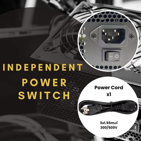 VTRETU 2000W Mining Power Supply 2U Miner PSU 110-264V لجهاز التعدين ETH، يدعم 8 أجهزة تعدين GPU، مع مروحة قوية 12000 دورة في الدقيقة (10 كابلات توصيل وسلك طاقة واحد متضمن) in Kuwait