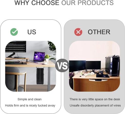 حامل برج الكمبيوتر الشخصي تحت المكتب من Chanvoo، حزام قابل للتعديل لهيكل وحدة المعالجة المركزية للكمبيوتر مع إسفنجة مضادة للخدش (أسود) in Kuwait